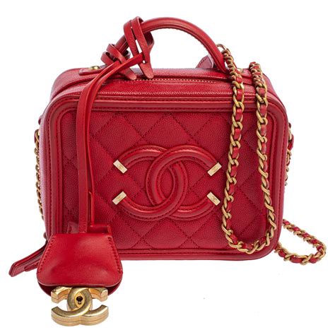 chanel red quilted caviar leather shoulder bag